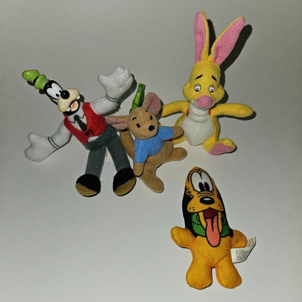 4 Disney McDonald's Kellogg's Plush Toy Mixed Lot Goofy Pluto Rabbit Roo Clip